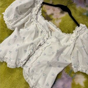 For Love And Lemons White Floral Blouse
